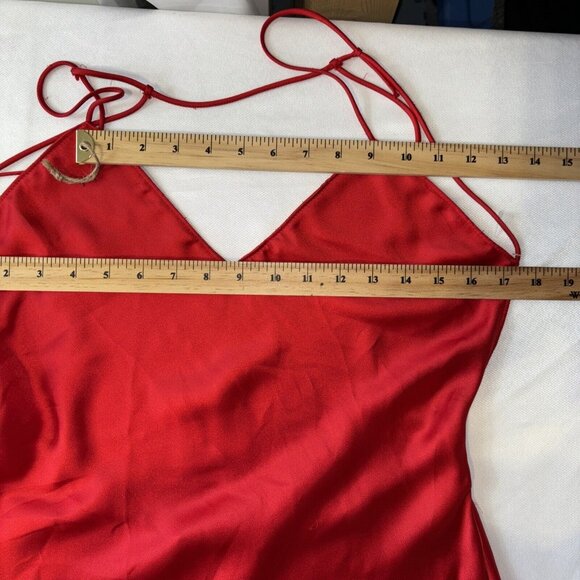 NWT ZARA Scarlet Red Thick Satin Open Back Straps Long Dress Women's Sz L - Picture 7 of 16